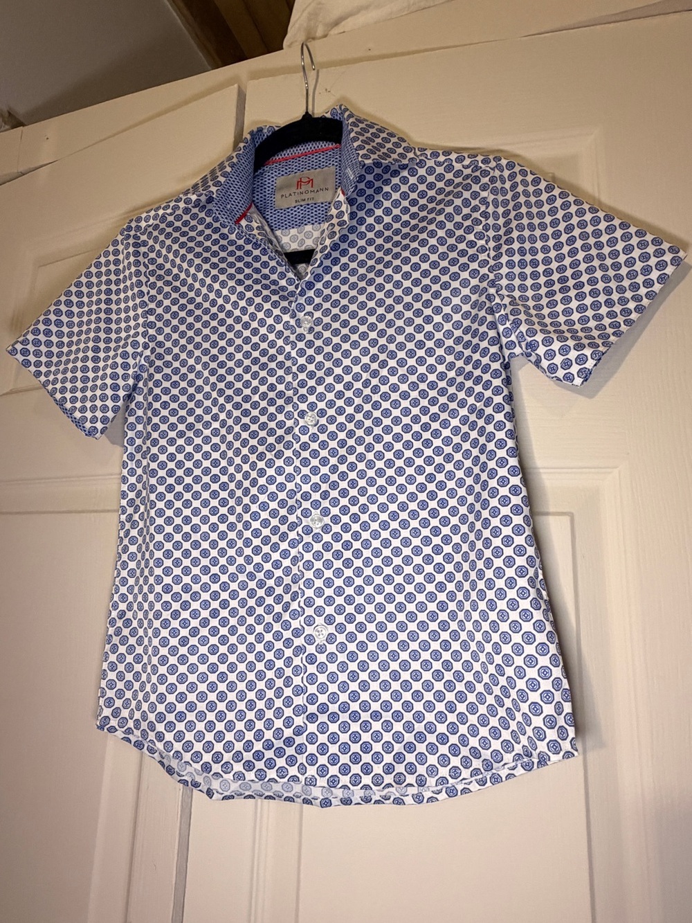 Kids' Short-Sleeve White Shirt with Blue Dot Print